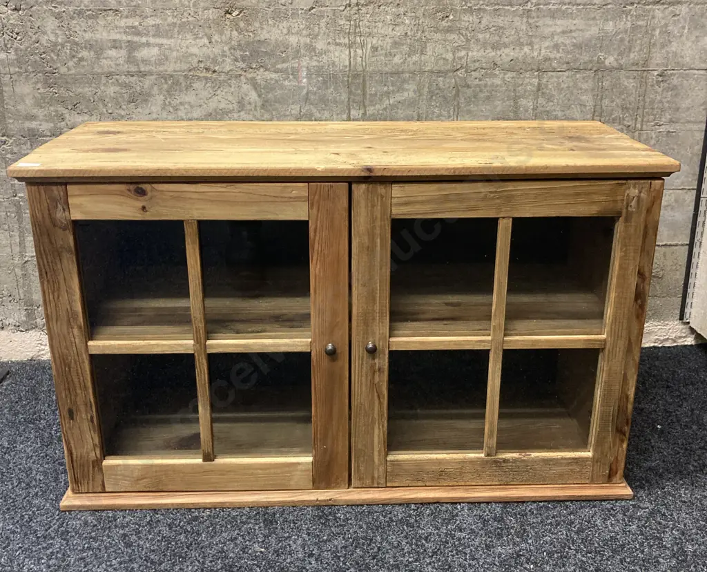 Ex Early Settler Reclaimed Timber 2 Glass Door Sideboard. H60 W99 D39cm Image 1++